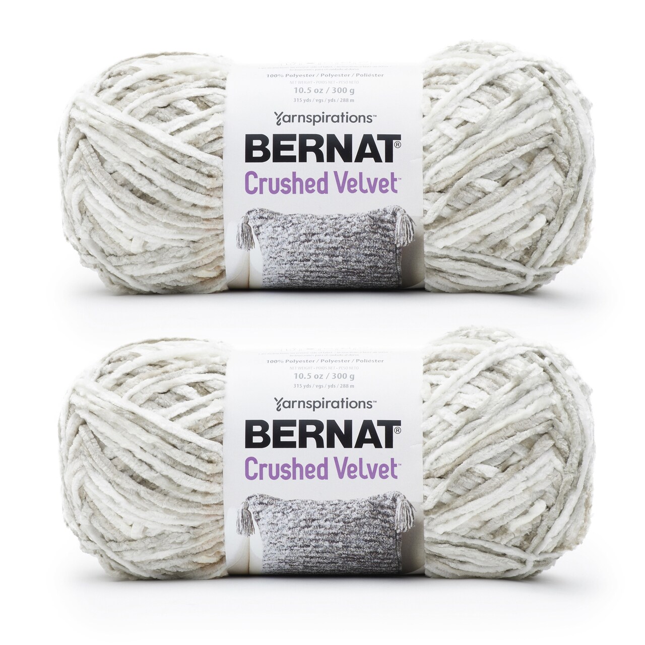 Bernat Crushed Velvet White Yarn - 2 Pack of 300g/10.5oz - Polyester - 5 Bulky - 315 Yards - Knitting/Crochet